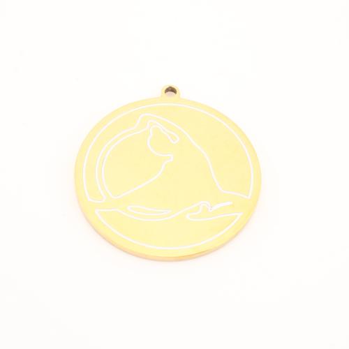Stainless Steel Pendants, 304 Stainless Steel, Flat Round, gold color plated, DIY 