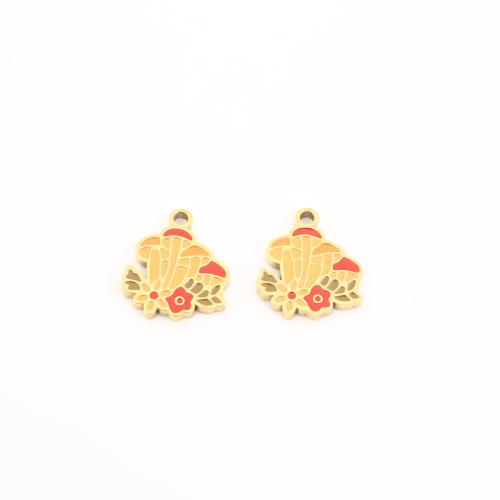 Stainless Steel Enamel Pendants, 304 Stainless Steel, mushroom, gold color plated, DIY [