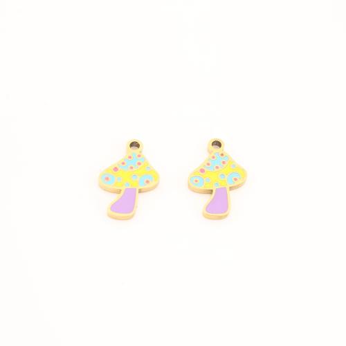 Stainless Steel Enamel Pendants, 304 Stainless Steel, mushroom, gold color plated, DIY [