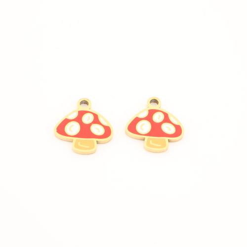 Stainless Steel Enamel Pendants, 304 Stainless Steel, mushroom, gold color plated, DIY [