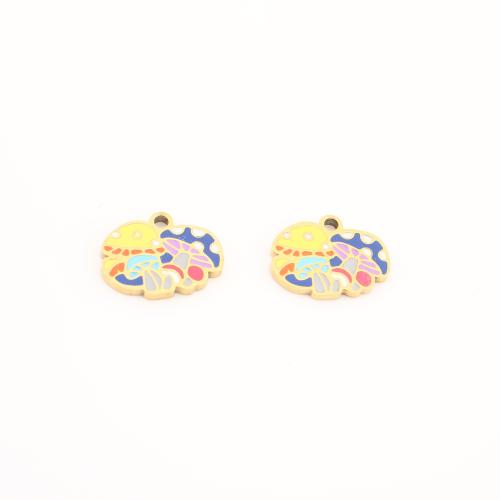 Stainless Steel Enamel Pendants, 304 Stainless Steel, mushroom, gold color plated, DIY 