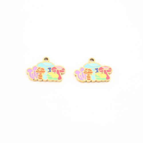 Stainless Steel Enamel Pendants, 304 Stainless Steel, mushroom, gold color plated, DIY 
