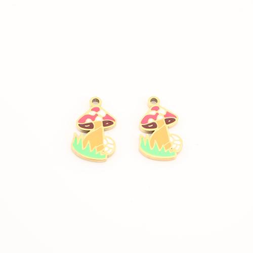 Stainless Steel Enamel Pendants, 304 Stainless Steel, mushroom, gold color plated, DIY 