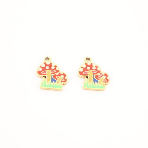 Stainless Steel Enamel Pendants, 304 Stainless Steel, mushroom, gold color plated, DIY 