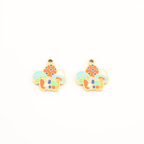 Stainless Steel Enamel Pendants, 304 Stainless Steel, mushroom, gold color plated, DIY 