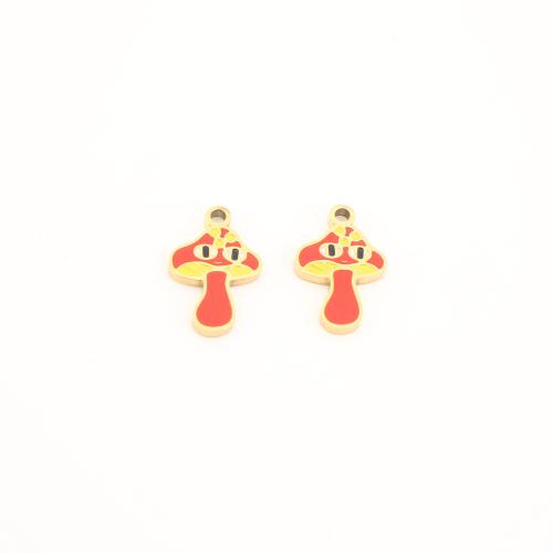 Stainless Steel Enamel Pendants, 304 Stainless Steel, mushroom, gold color plated, DIY 
