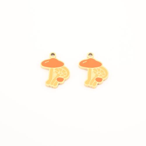 Stainless Steel Enamel Pendants, 304 Stainless Steel, mushroom, gold color plated, DIY 