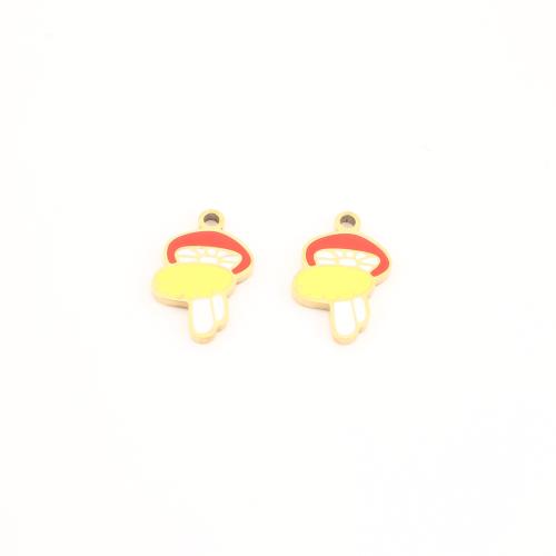 Stainless Steel Enamel Pendants, 304 Stainless Steel, mushroom, gold color plated, DIY 