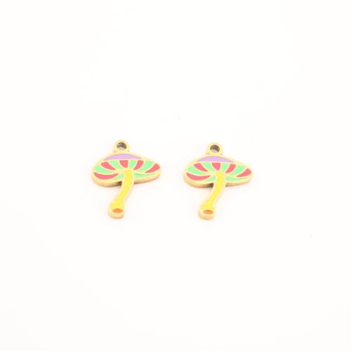 Stainless Steel Enamel Pendants, 304 Stainless Steel, mushroom, gold color plated, DIY 