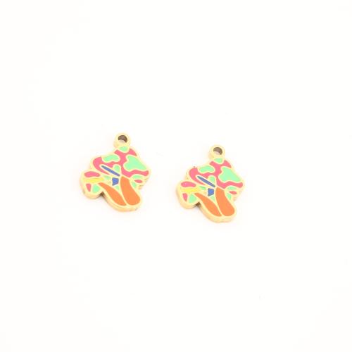 Stainless Steel Enamel Pendants, 304 Stainless Steel, mushroom, gold color plated, DIY 