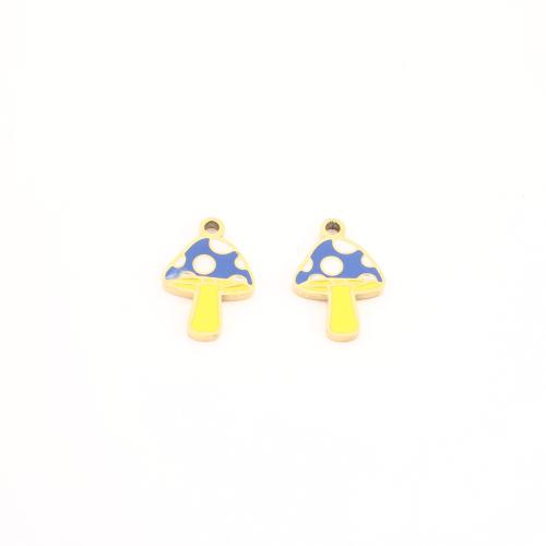 Stainless Steel Enamel Pendants, 304 Stainless Steel, mushroom, gold color plated, DIY 