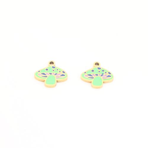 Stainless Steel Enamel Pendants, 304 Stainless Steel, mushroom, gold color plated, DIY 