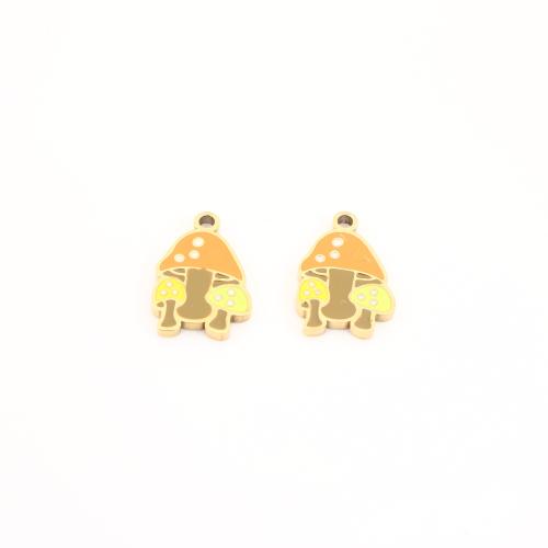 Stainless Steel Enamel Pendants, 304 Stainless Steel, mushroom, gold color plated, DIY 