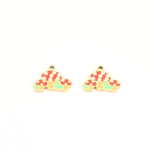 Stainless Steel Enamel Pendants, 304 Stainless Steel, mushroom, gold color plated, DIY 