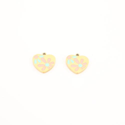 Stainless Steel Heart Pendants, 304 Stainless Steel, gold color plated, DIY & enamel 