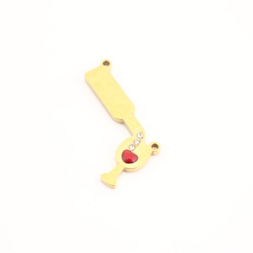 Pendentifs en acier inoxydable strass, Acier inoxydable 304, Forme de bouteil, Placage de couleur d'or, DIY & émail & avec strass Vendu par PC