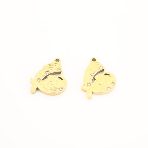 Pendentifs en acier inoxydable strass, Acier inoxydable 304, Placage de couleur d'or, DIY & avec strass Vendu par PC