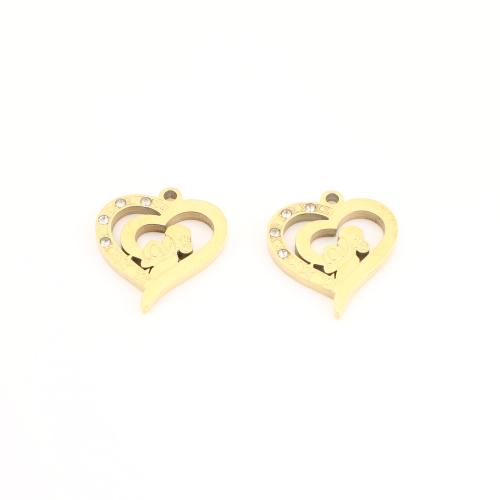 Stainless Steel Heart Pendants, 304 Stainless Steel, gold color plated, DIY & with rhinestone & hollow 
