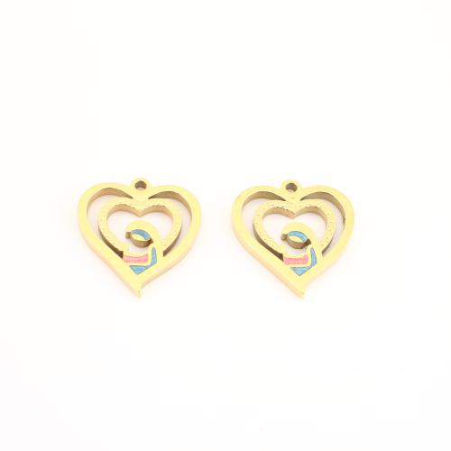 Stainless Steel Heart Pendants, 304 Stainless Steel, gold color plated, DIY & enamel & hollow 