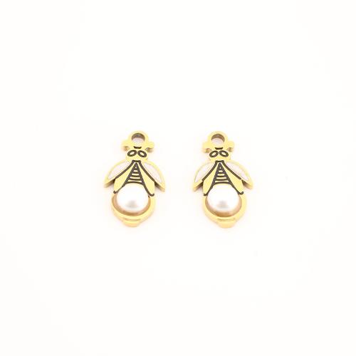 Stainless Steel Enamel Pendants, 304 Stainless Steel, with Plastic Pearl, gold color plated, DIY 