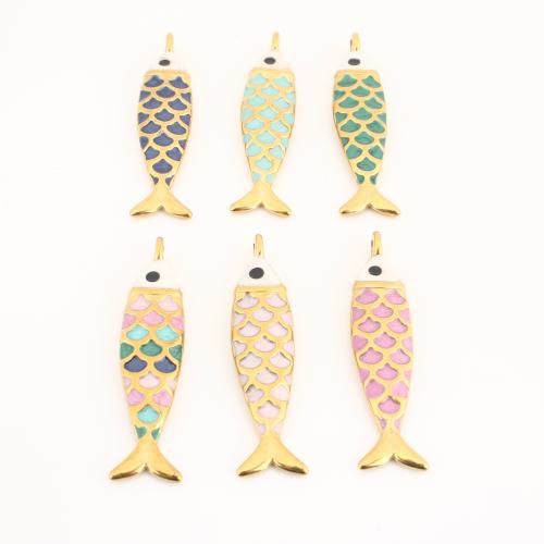 Stainless Steel Enamel Pendants, 304 Stainless Steel, Fish, gold color plated, DIY 