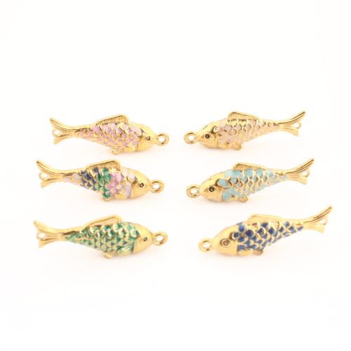 Stainless Steel Enamel Pendants, 304 Stainless Steel, Fish, gold color plated, DIY 