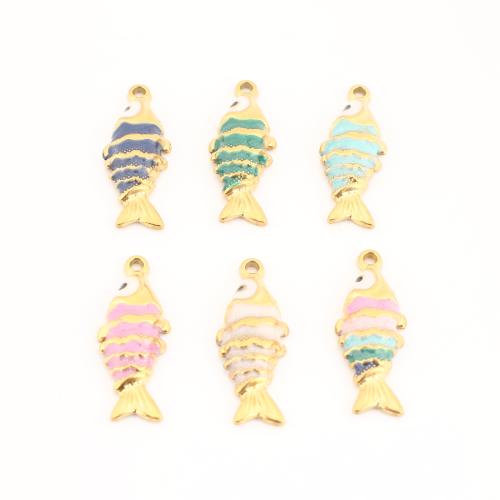 Stainless Steel Enamel Pendants, 304 Stainless Steel, Fish, gold color plated, DIY 