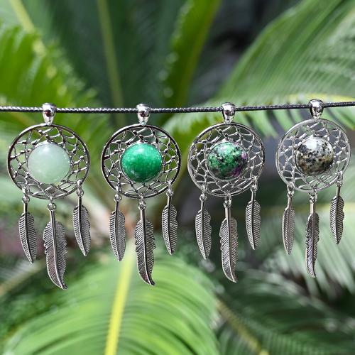 Gemstone Zinc Alloy Pendants, with Zinc Alloy, Dream Catcher, DIY [