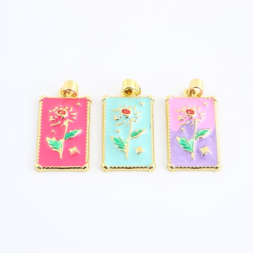 エナメル真鍮のペンダント, 銅, 長方形, ゴールドメッキ, DIY & 花のパターンを持つ, 無色 売り手 パソコン