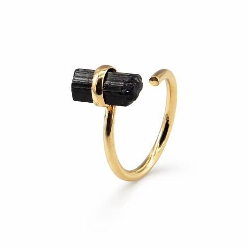 Brass Cuff Finger Ring, with Schorl, plated, fashion jewelry & Unisex 