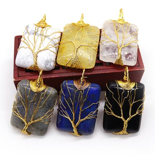 Gemstone Brass Pendants, with Brass, Rectangle, plated, DIY 