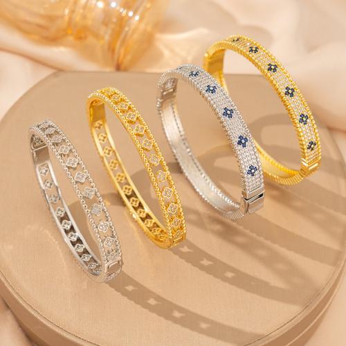 Brass Bangle, plated, for woman & with rhinestone 