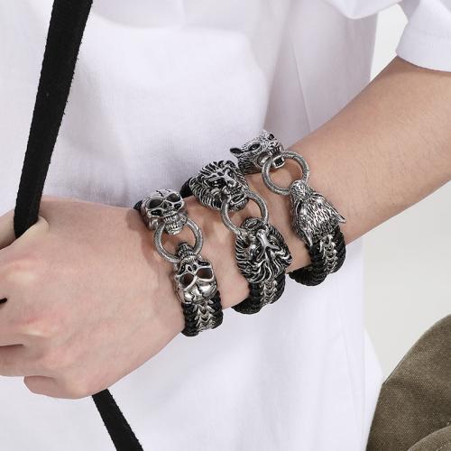 Acier inoxydable 304 bracelet, avec vachette cordon, animal, Placage, bijoux de mode & unisexe, plus de couleurs à choisir Vendu par PC