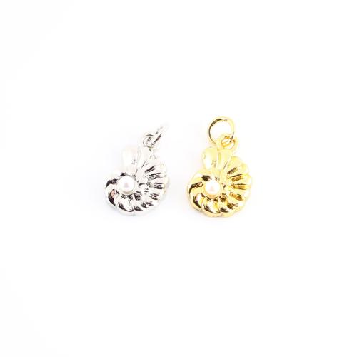Brass Jewelry Pendants, with Plastic Pearl, Conch, plated, DIY 