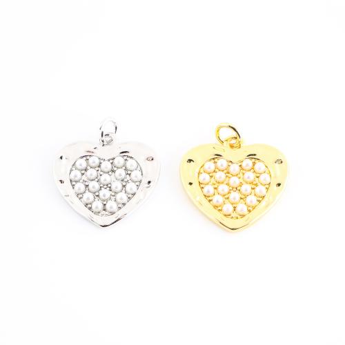Brass Jewelry Pendants, with Plastic Pearl, Heart, plated, DIY 
