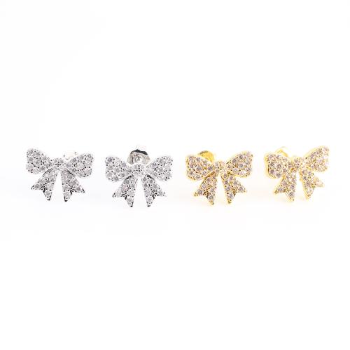 Boucles d'oreilles en laiton zircon cubique pavent, Noeud papillon, Placage, pavé de micro zircon & pour femme, plus de couleurs à choisir Vendu par paire