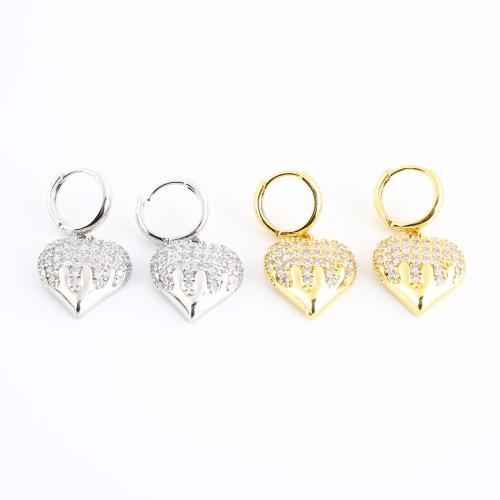 laiton Boucles d'oreilles pendantes Hoop Huggie, coeur, Placage, bijoux de mode & pavé de micro zircon & pour femme, plus de couleurs à choisir Vendu par paire