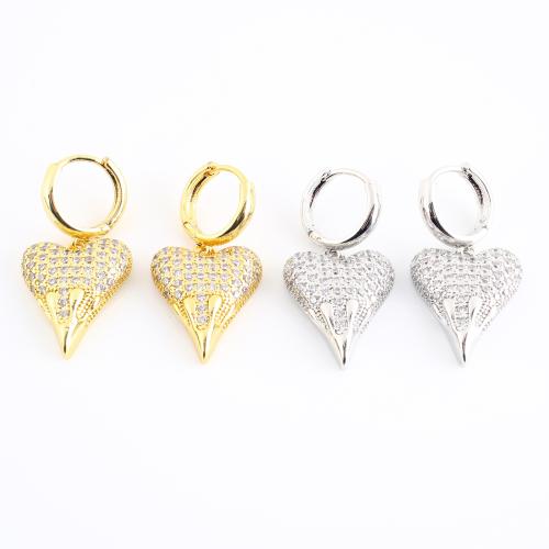 laiton Boucles d'oreilles pendantes Hoop Huggie, coeur, Placage, bijoux de mode & pavé de micro zircon & pour femme, plus de couleurs à choisir Vendu par paire