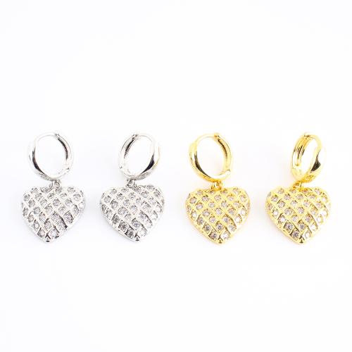 laiton Boucles d'oreilles pendantes Hoop Huggie, coeur, Placage, bijoux de mode & pavé de micro zircon & pour femme, plus de couleurs à choisir Vendu par paire