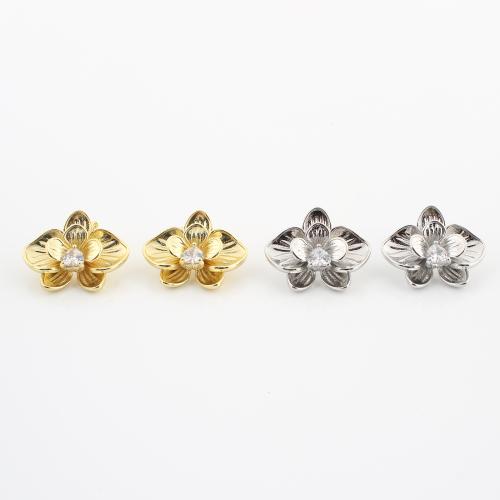 laiton boucle d oreille dormeuse, fleur, Placage, bijoux de mode & pavé de micro zircon & pour femme, plus de couleurs à choisir Vendu par paire