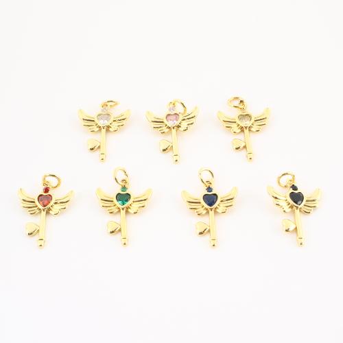 キュービックジルコニアマイクロパヴェブラスペンダント, 銅, ウィングド ハート, ゴールドメッキ, DIY & マイクロパヴェジルコニア, 無色 売り手 パソコン