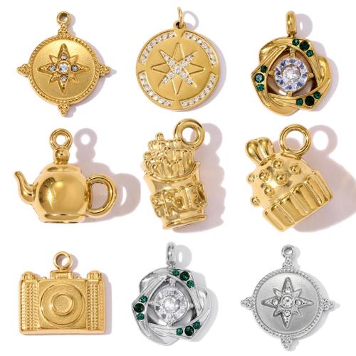 Emaille Edelstahl Anhänger, 304 Edelstahl, plattiert, DIY & verschiedene Stile für Wahl & Micro pave Zirkonia & mit Strass, 3PCs/Tasche, verkauft von Tasche