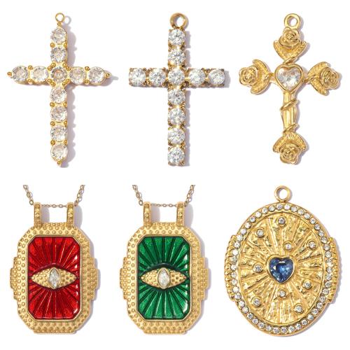Cubic Zirconia Stainless Steel Pendant, 304 Stainless Steel, plated, DIY & micro pave cubic zirconia & enamel 