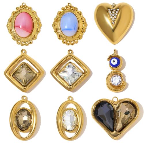Rhinestone Stainless Steel Pendants, 304 Stainless Steel, with Glass & Resin, plated, DIY & with rhinestone 