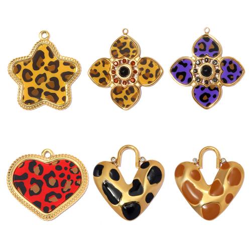 Enamel Stainless Steel Pendant, 304 Stainless Steel, with Gemstone & Resin, plated, DIY & with rhinestone 