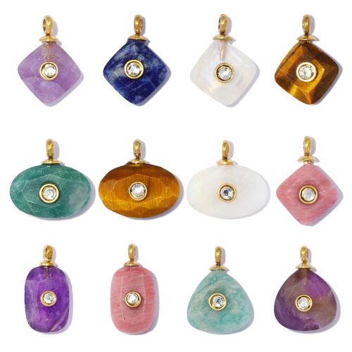 Gemstone Jewelry Pendant, 304 Stainless Steel, with Gemstone, Geometrical Pattern, plated, DIY & with rhinestone 