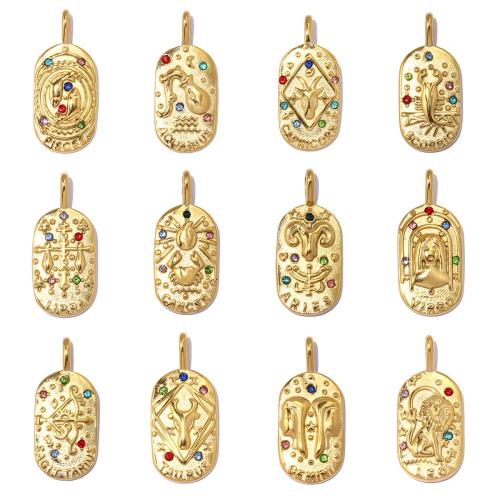 Stainless Steel Constellation Pendant, 304 Stainless Steel, 12 Signs of the Zodiac, gold color plated, DIY & with rhinestone 