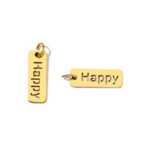 Stainless Steel Tag Charm, 304 Stainless Steel, Rectangle, gold color plated, DIY & with letter pattern & hollow 