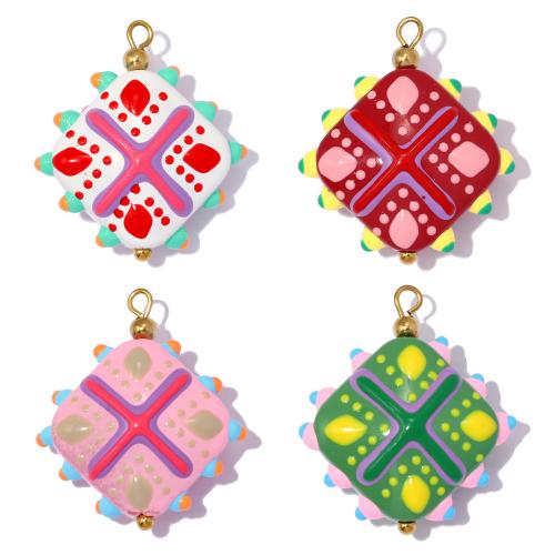 Lampwork Pendants, 304 Stainless Steel, with Lampwork, Geometrical Pattern, plated, DIY 
