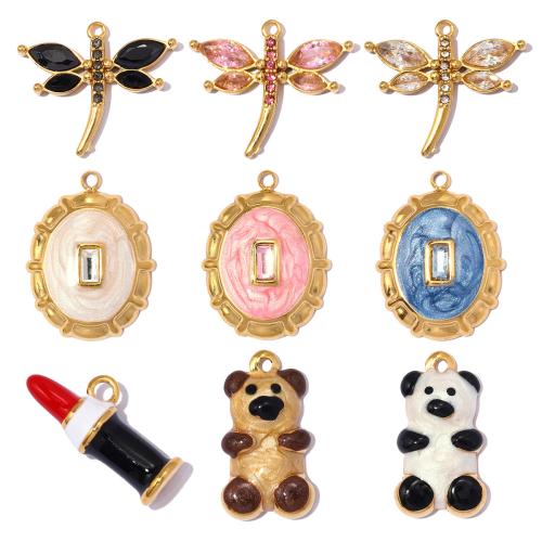 Enamel Stainless Steel Pendant, 304 Stainless Steel, plated, DIY & micro pave cubic zirconia 
